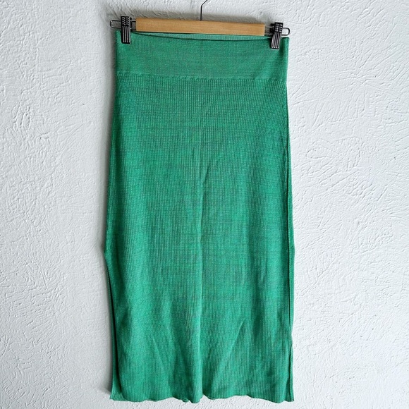 Free People Golden Hour Knit Midi Skirt Green Sz XS - Picture 2 of 5